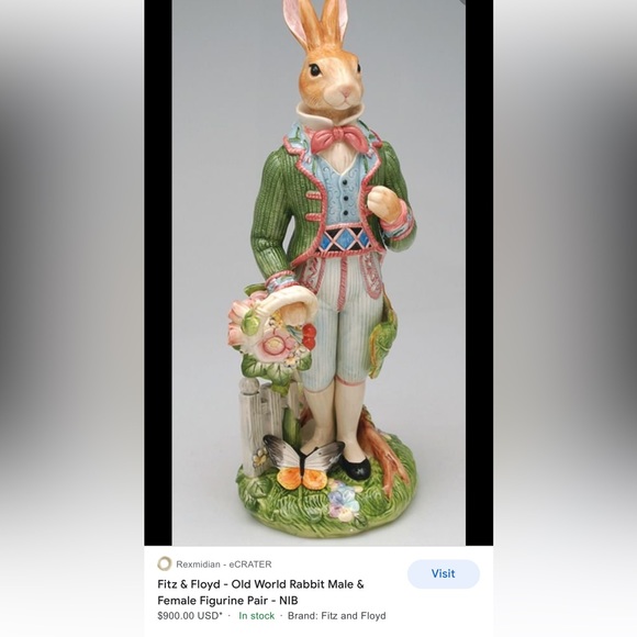 Fitz & Floyd Old World Rabbits Salt & Pepper Shakers Classics - Picture 2 of 9